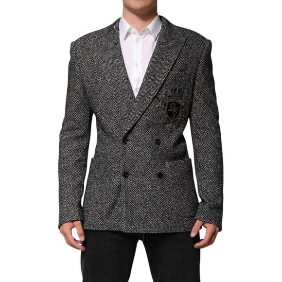 Dolce & Gabbana Black White Double Breasted Men Suit Men's Blazer